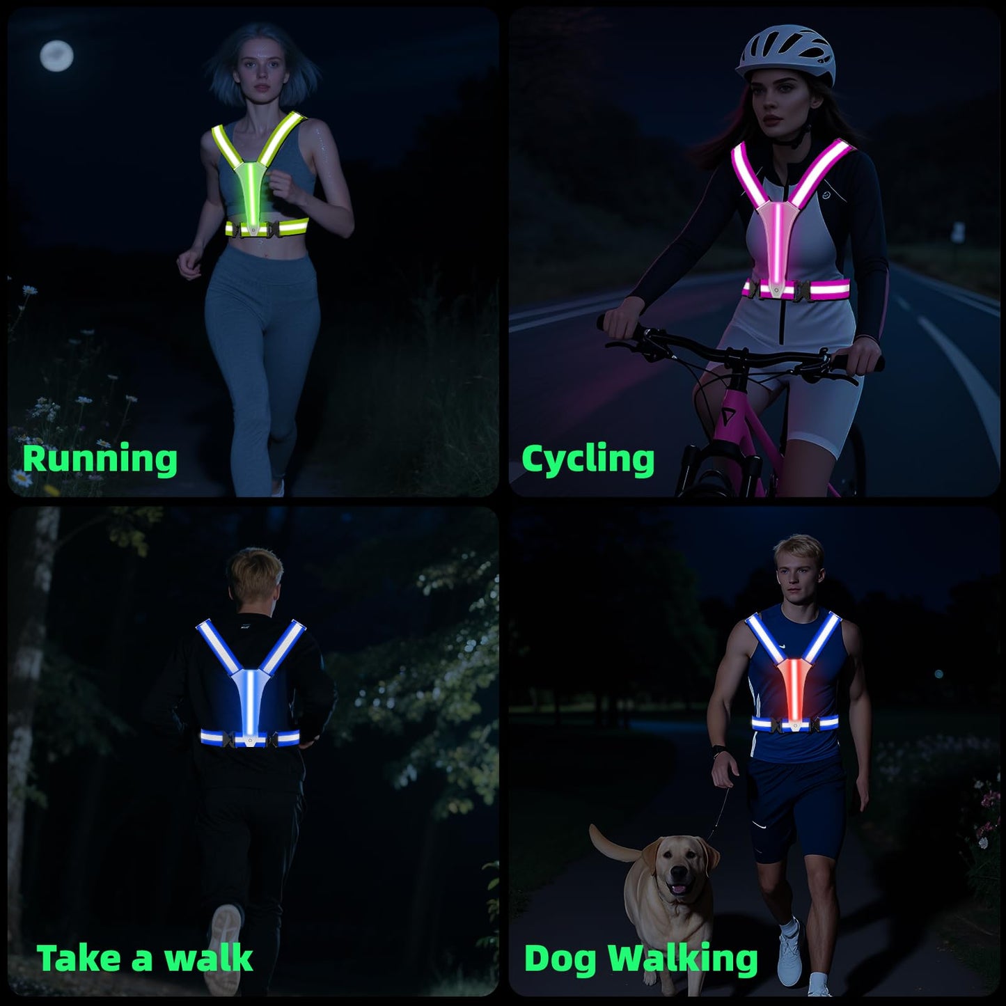 ConKrian LED Reflective Vest Running Gear, 5 Lights Colors, 3 Modes, Adjustable for Running, Cycling, Walking - Led Running Vest for Men, Women, Kids(Blue)