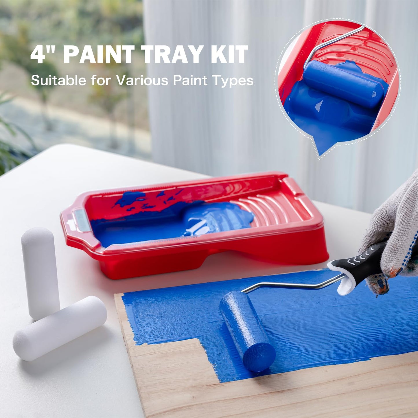 Mister Rui 4" Foam Paint Roller Covers 10-Pack, 50kg/m³ High Density - Washable & Reusable for Smooth Finish on Furniture, Cabinets, DIY Projects