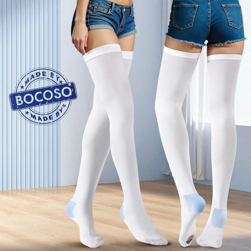BOCOSO Anti Embolism Compression Stockings 15-20 mmHg Graduated Medical Support Stocking 1 Pair, Thigh High Ted Hose with Silicone Band Women & Men for Swollen, Flight, Recovery, Training.