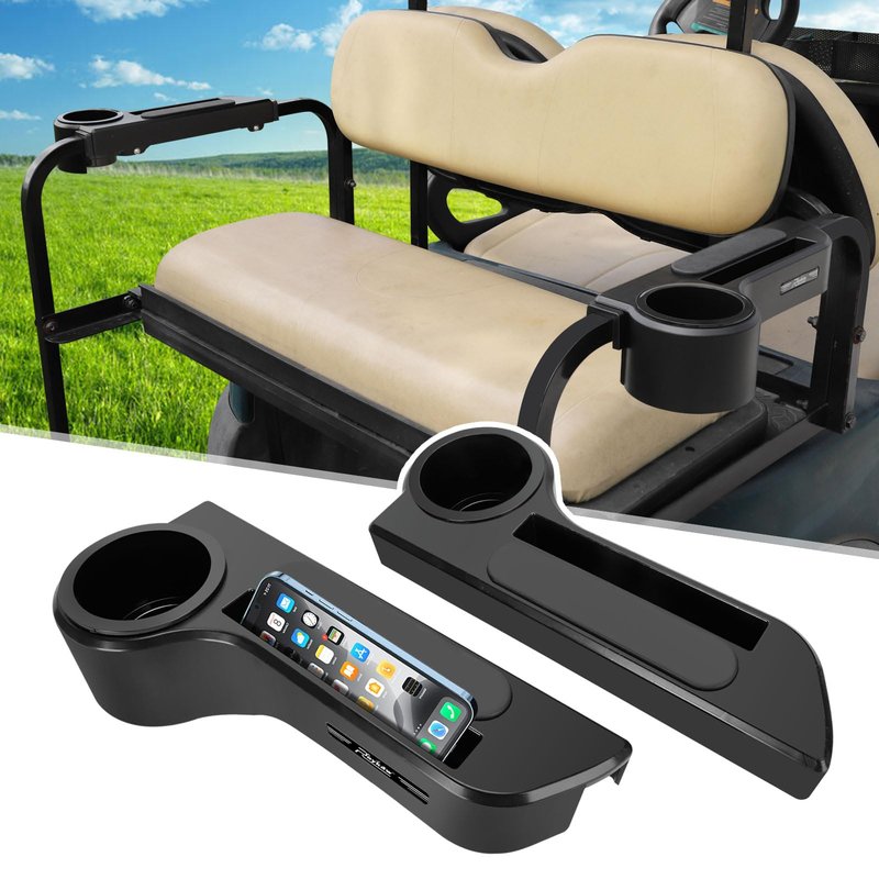 Roykaw Golf Cart Armrest with Cup Holder Compatible with EZGO/Club Car/Yamaha & Most Brand, Universal Golf Cart Rear Seat Arm Rests with Phone Holder, No Drilling, Fit 1.0"/1-1/4" Square Frame