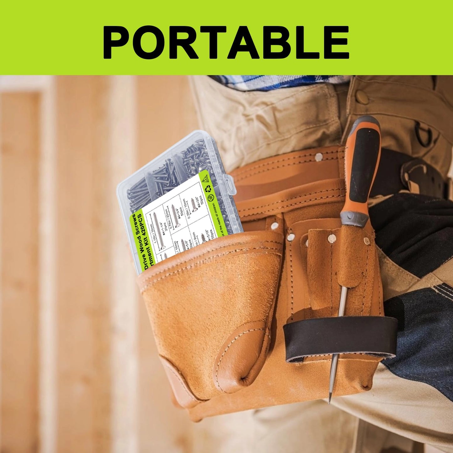 #4 Flat Head Small Wood Screws Assortment kit, 420Pcs, Phillips Short Screw, 304 Stainless Steel, Cabinet Hinge Mounting, Electronics DIY Micro Screws Fasteners Set, Contains 20pcs M6 Screw Anchors