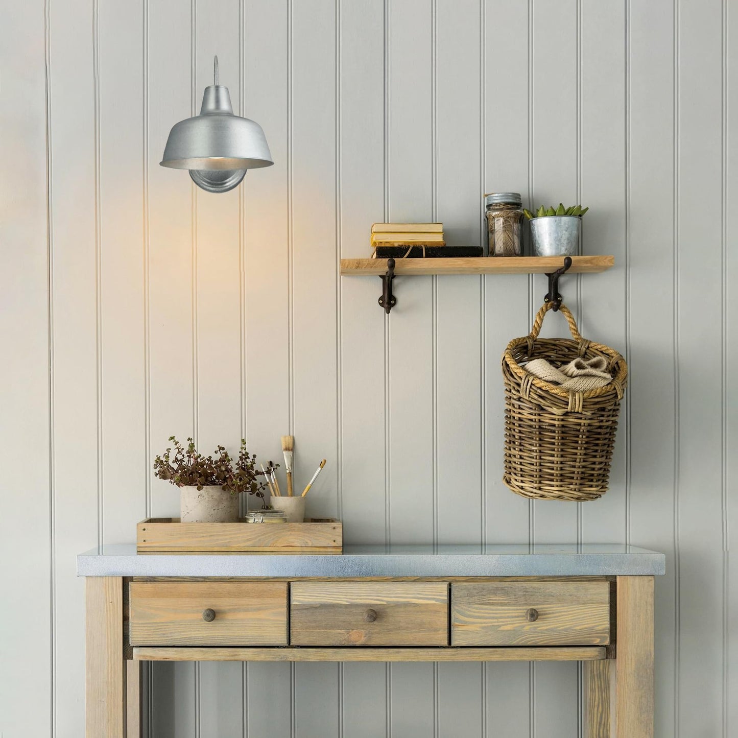 Design House Mason Barn Light Indoor/Outdoor Wall Mount Modern Industrial Farmhouse Wall Light for Patio, Garage, Bathroom, Office, Kitchen, 10-Inch, Galvanized Paint, 579383, Larger Version