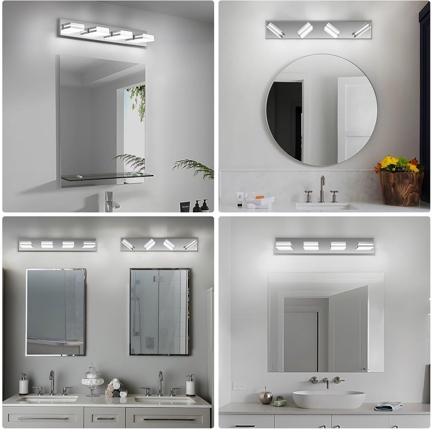3-Light Modern LED Bathroom Vanity Light Fixture - Black Metal & Acrylic, 16-inch Over Mirror Lighting