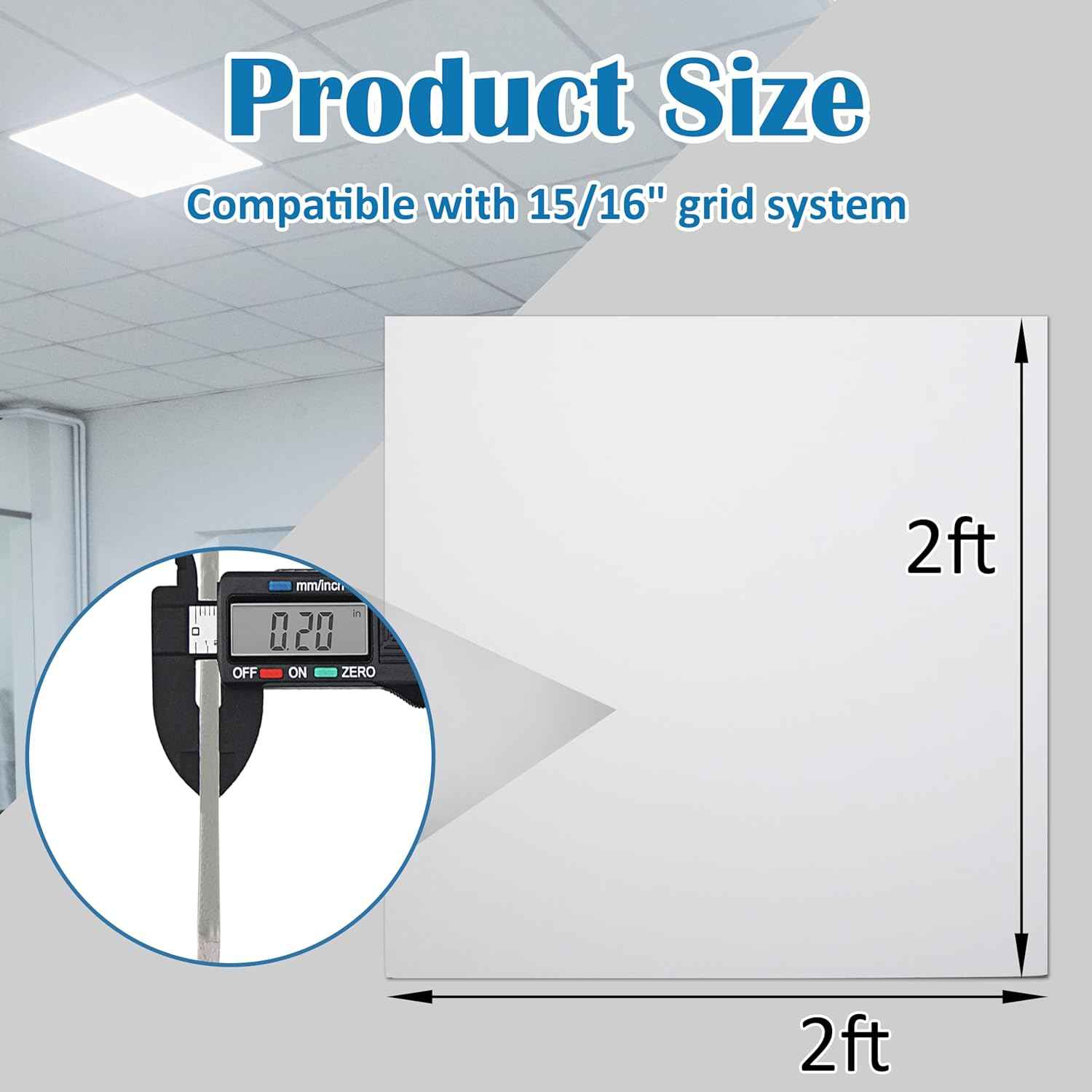 12-Pack Waterproof White Drop Ceiling Tiles 2ft x 2ft - Fire-Rated PVC Panels