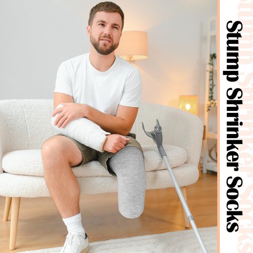 Bunnycool 10 Pcs Prosthetic Stump Shrinkers Amputee Socks Stump Shrinker Prosthetic Limb Socks for Men Women(Large,Gray Color)