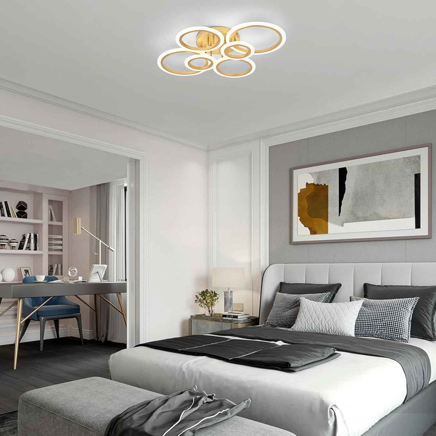 Modern LED Flush Mount Ceiling Light - 4 Rings 4000K Fixture for Kitchen & Living Room