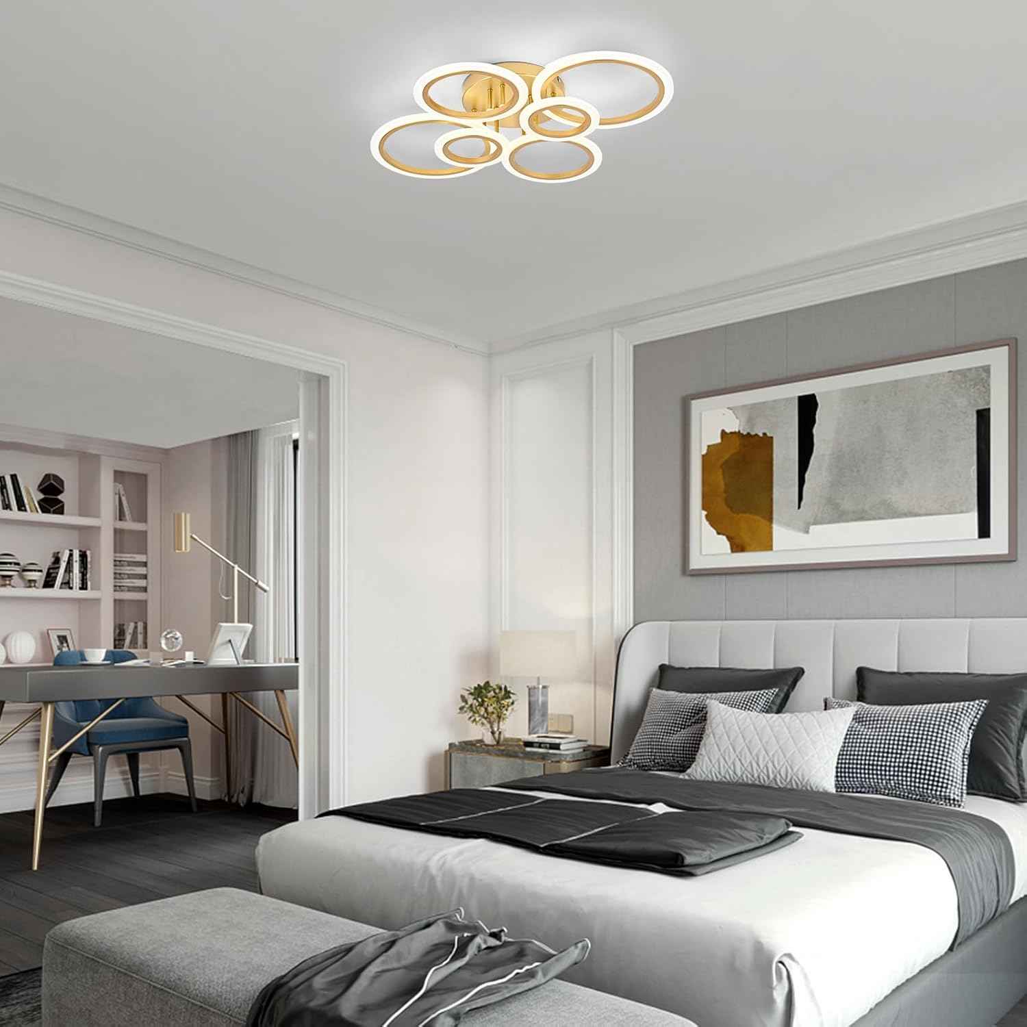 Modern LED Flush Mount Ceiling Light - 4 Rings 4000K Fixture for Kitchen & Living Room