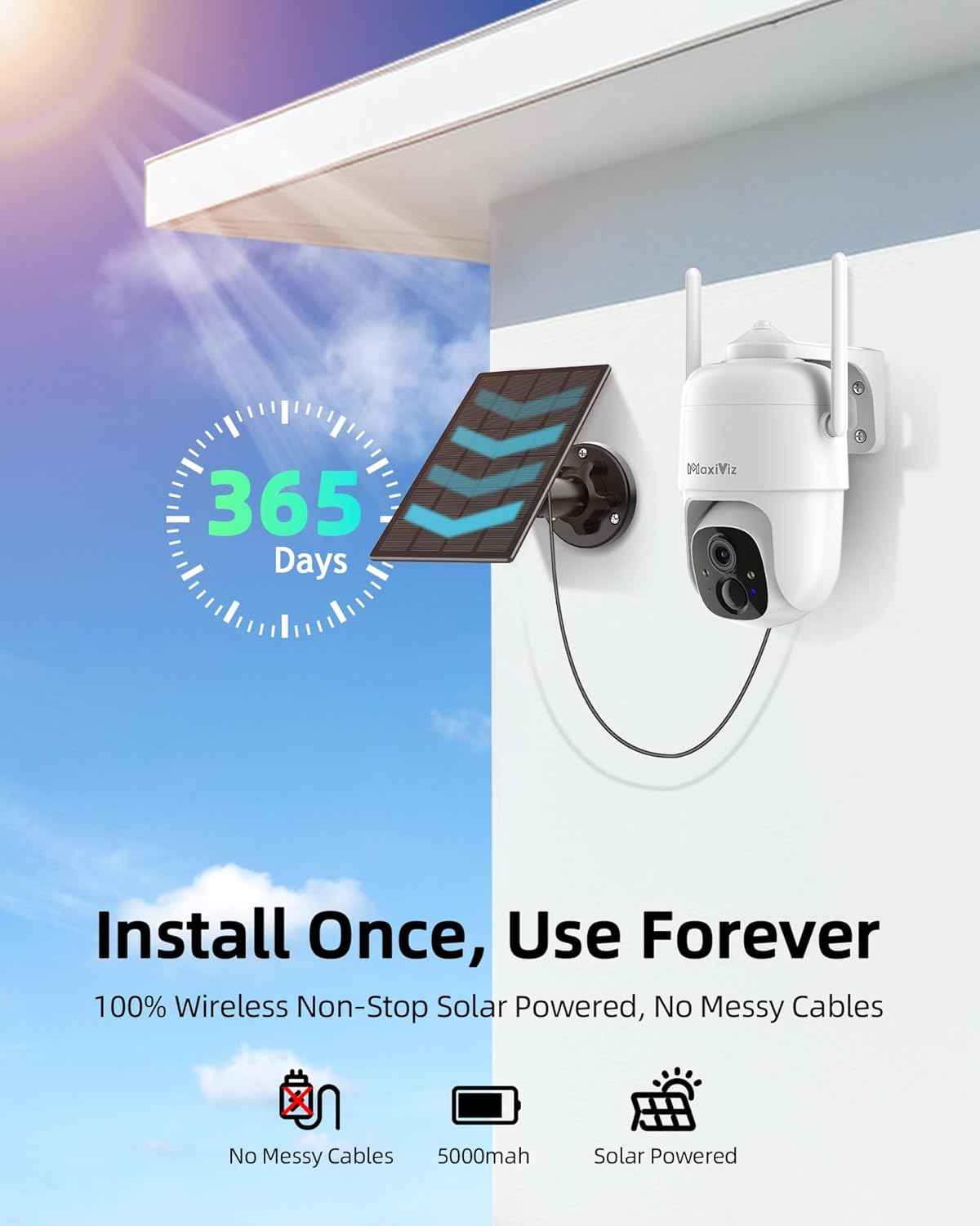 Wireless Solar Security Camera - 360° Outdoor Surveillance with AI Motion Detection, 2K Night Vision & Two-Way Talk
