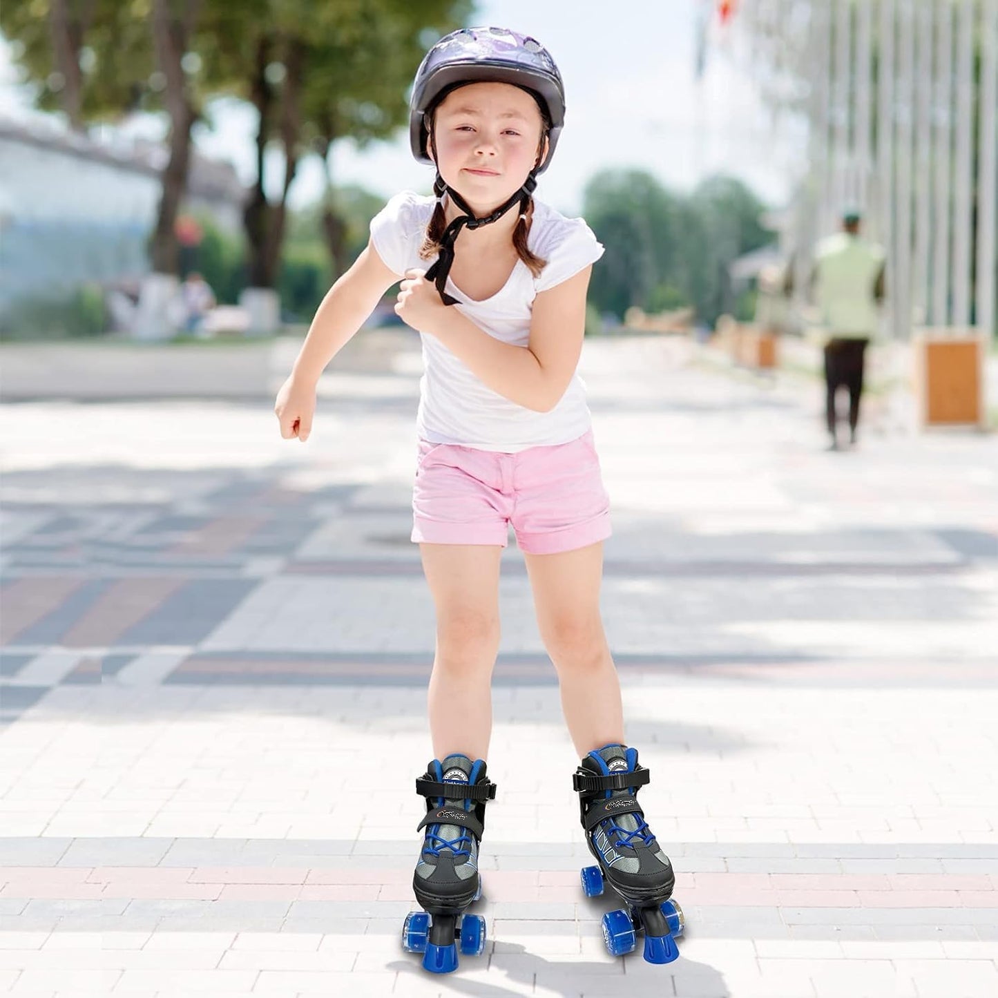 Kids Roller Skates for Boys, Blue Adjustable Rollerskates with Light Up Wheels for Teens Youth Ages 6-12 10 11 12, Beginners Outdoor Sports, Best Birthday Gift for Kids