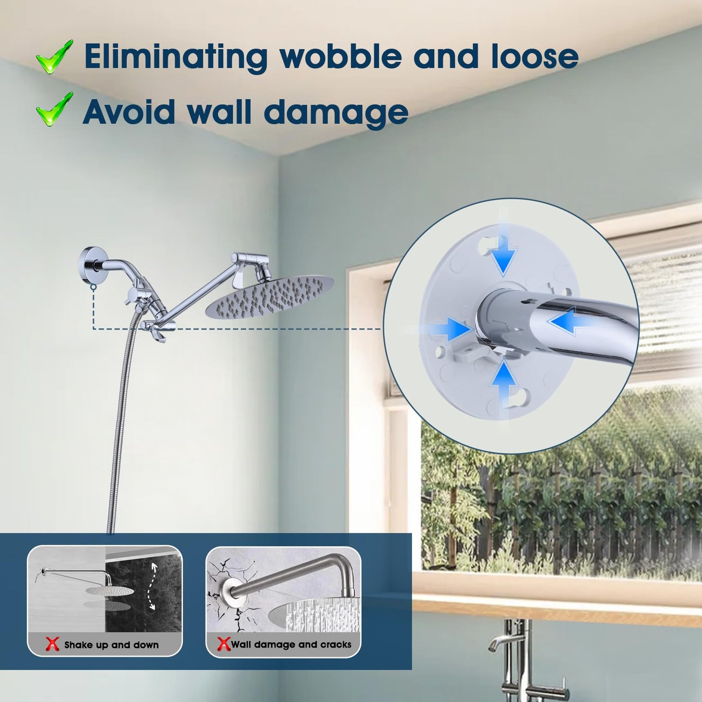 RAINREVIVE Chrome Shower Arm Flange, Shower Arm Stabilizer Bracket and Flange Cover Plate