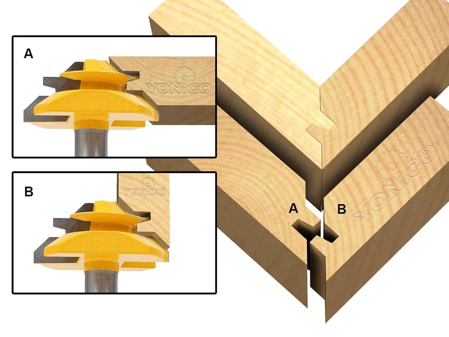 YONICO 45° Lock Miter Router Bit Set – 3 Bits, 1/2-Inch Shank for Precision Joinery