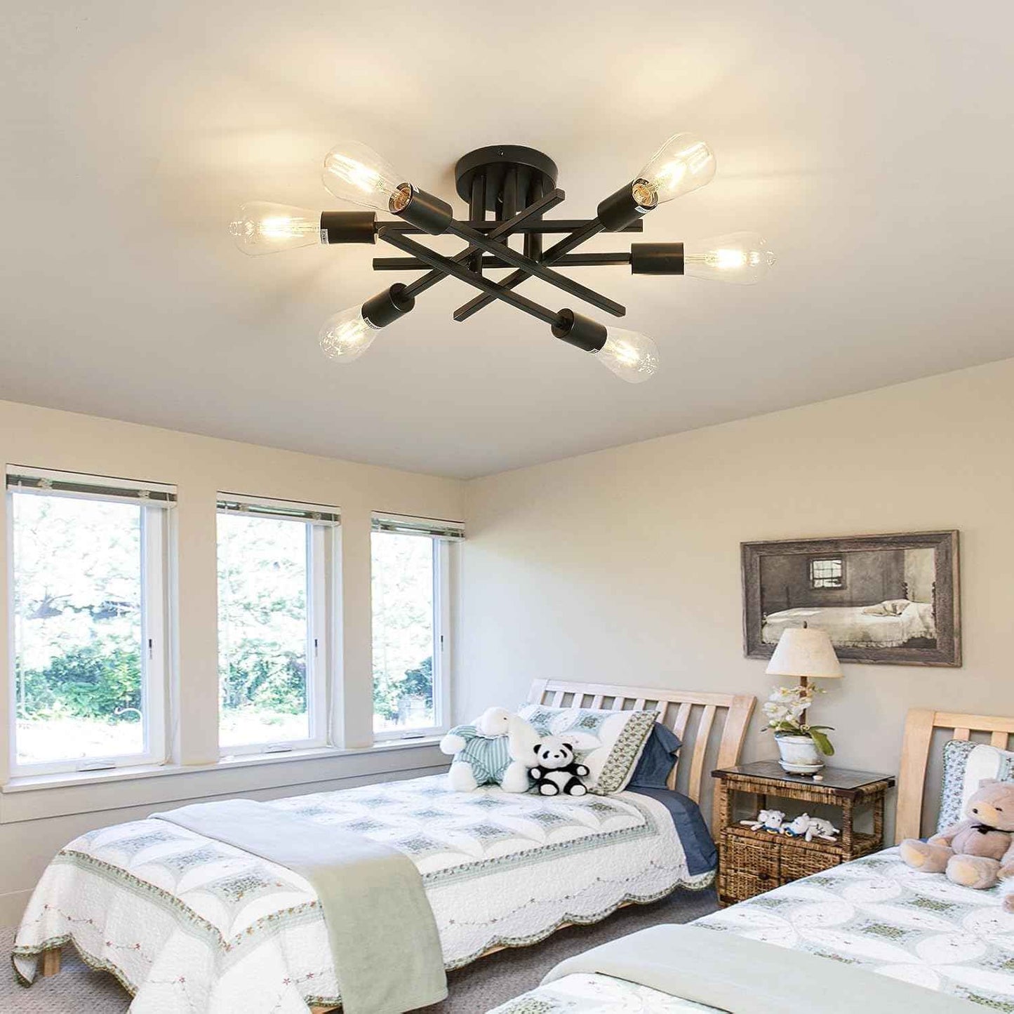 Gold Modern 6-Light Semi Flush Mount Ceiling Light Fixture - Vintage Sputnik Chandelier for Kitchen, Dining & Living Room
