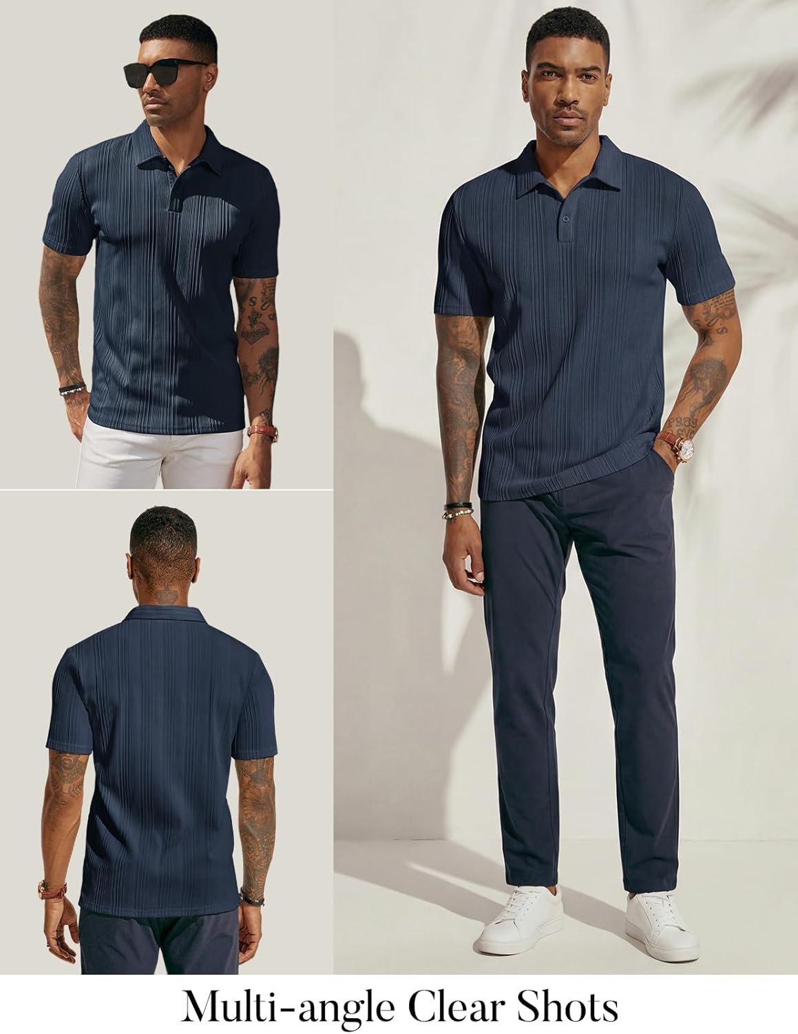 PJ PAUL JONES Men's Textured Knit Polo Shirt - Regular Fit, Stretchy Fabric for Comfort