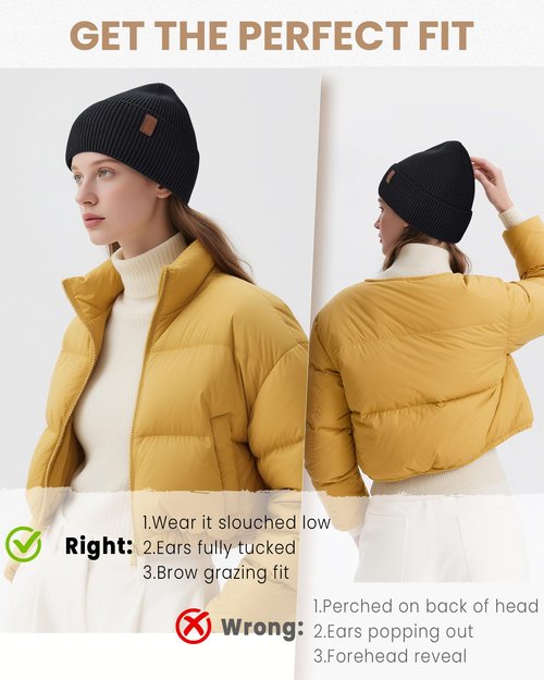 Fleece Lined Winter Beanie for Men Women Warm Windproof Beanies Hats Thick Knit Winter Hat for Cold Weather Black