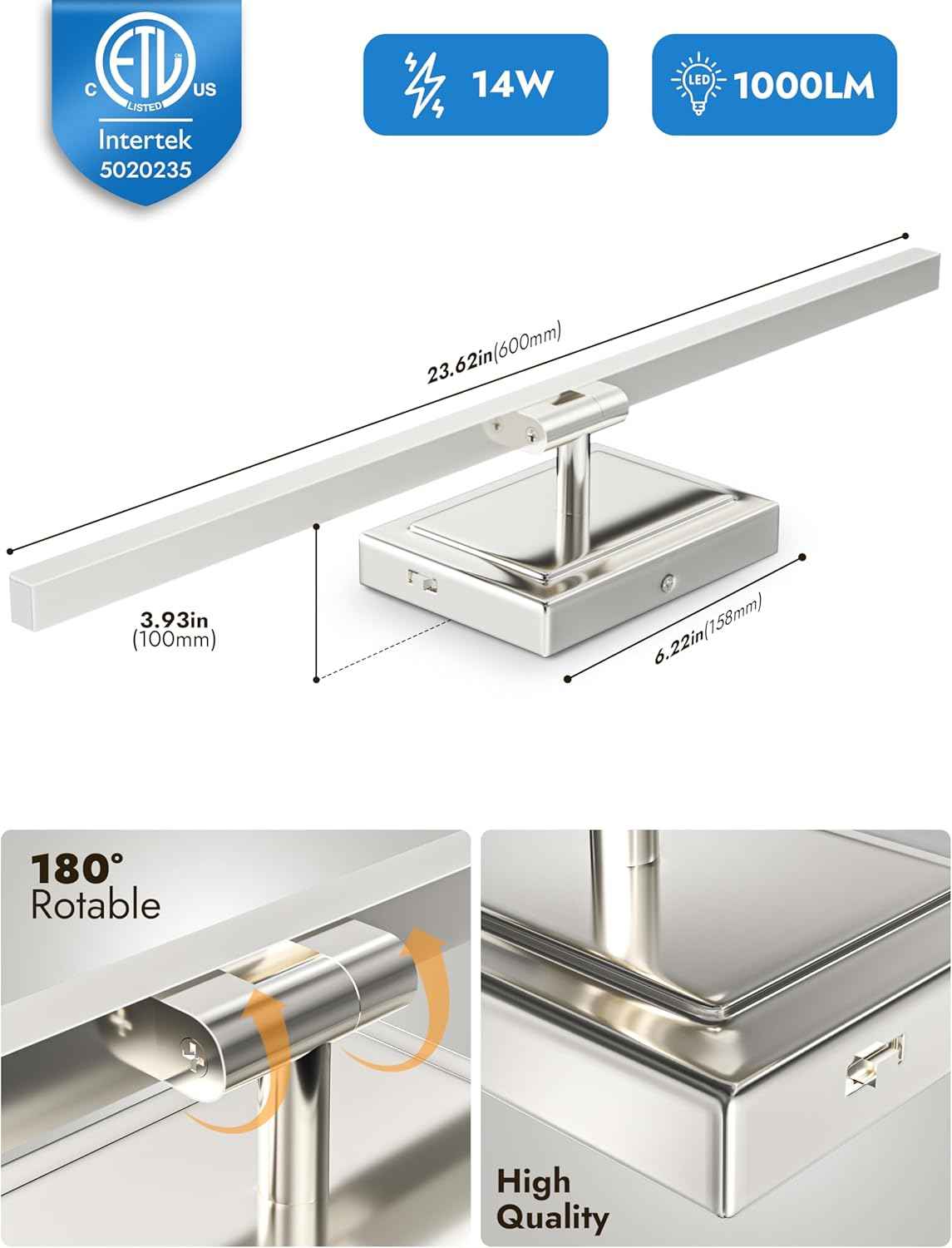 NIORSUN 24-Inch Dimmable LED Bathroom Vanity Light Fixture - Modern Black Over Mirror Lighting, 5CCT, ETL Certified