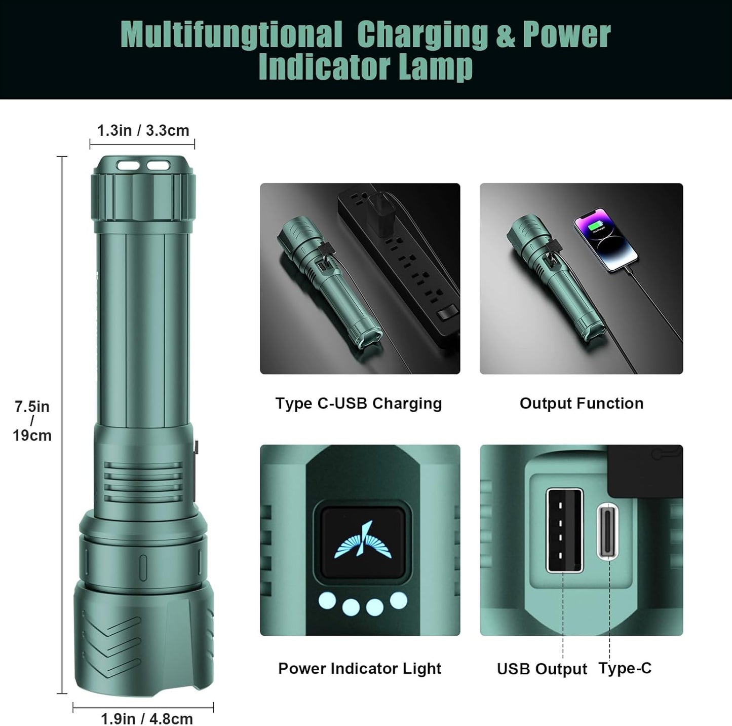 2000 Lumen Rechargeable LED Flashlight - Waterproof Tactical Light with Zoom & 4 Modes for Camping & Outdoor Use