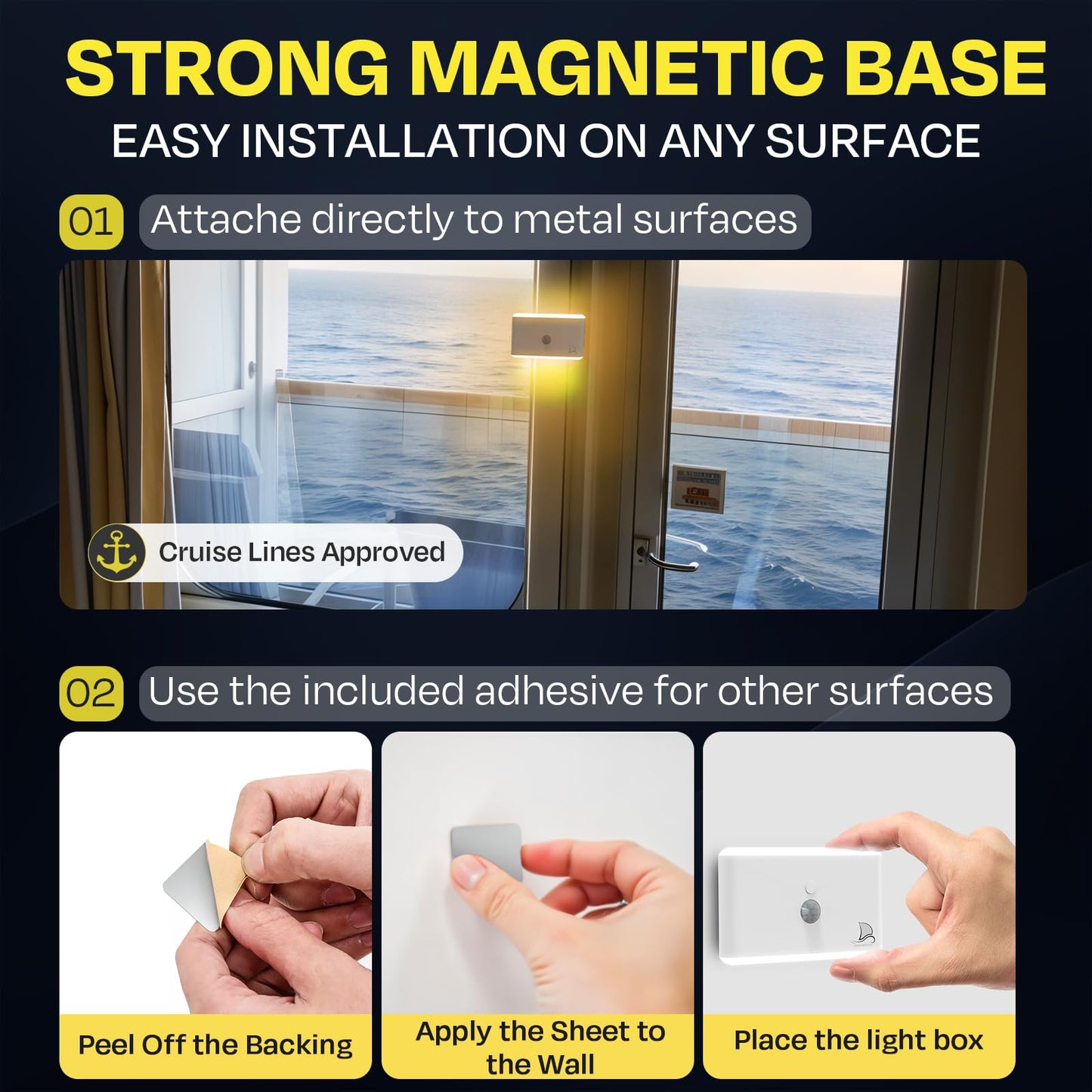 Magnetic Night Light for Cruise Ship Cabin Walls - Fun Color Changing, Dimmable Travel NightLight for Kids Room - Motion Sensor Rechargeable Light - 2 Pack