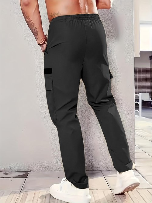 XYXYING Men's Lightweight Hiking Cargo Pants Outdoor Quick Dry Casual Travel Sweatpants Joggers Elastic Waist Multiple Pockets Black