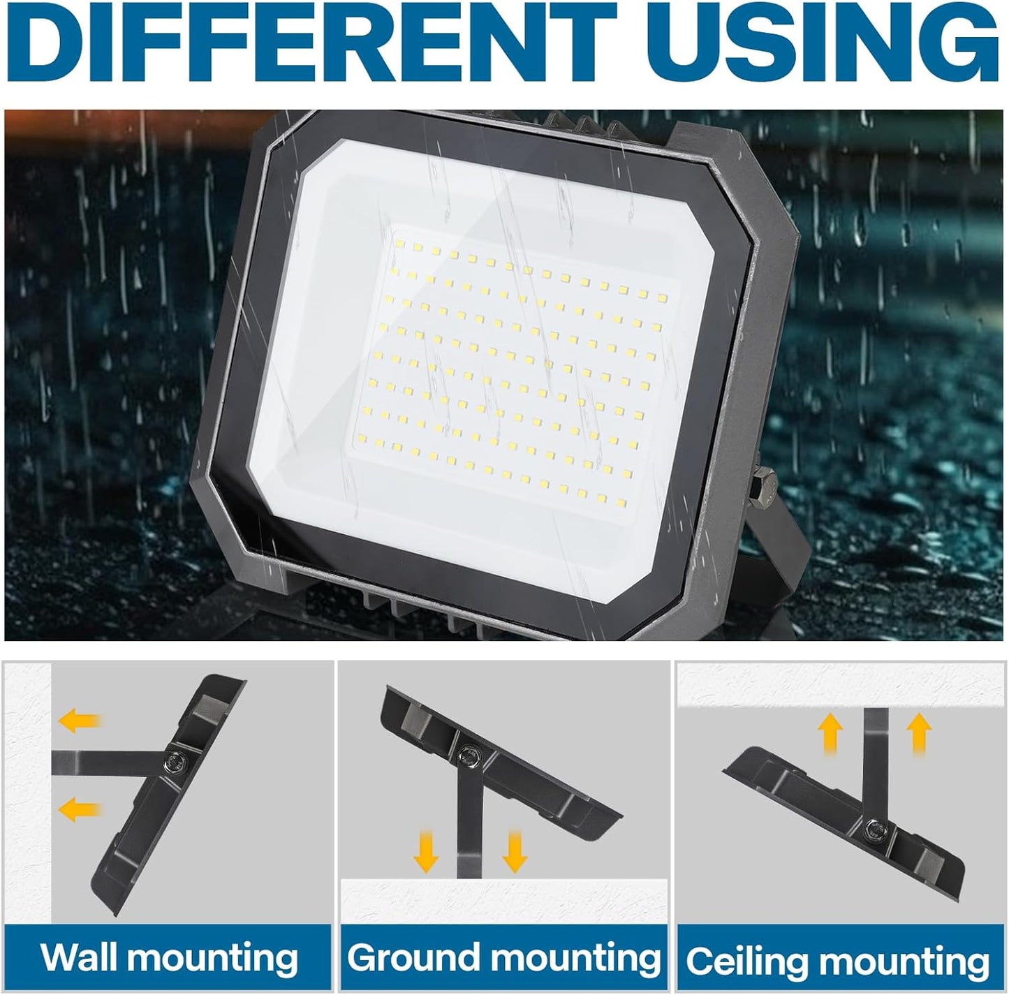 100W LED Flood Lights Outdoor - 2 Pack, 10000LM Super Bright, IP65 Waterproof for Garage, Yard & Garden