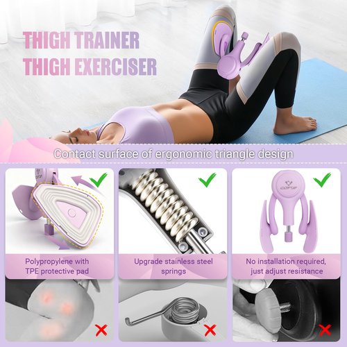 Thigh Trainer for Women, 15-70LB Adjustable Resistance Inner Thigh Exerciser for Pelvic Floor Muscle Repair, Thigh Trainer Kegel Exercise for Shaping, Yoga & Weight Loss at Home Gym - Purple
