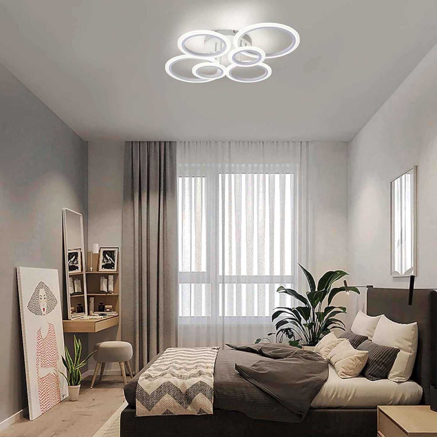 Modern LED Flush Mount Ceiling Light - 4 Rings 4000K Fixture for Kitchen & Living Room