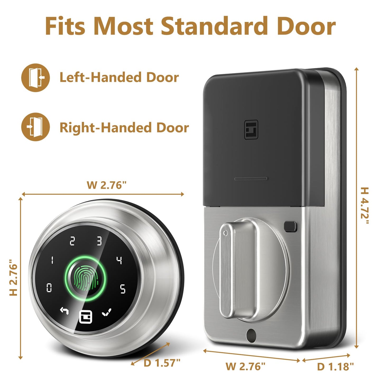 GeekTale 4-in-1 Keyless Entry Door Lock, Fingerprint Door Lock with Keypad, Biometric Smart Lock Deadbolt for Front Door, App Control