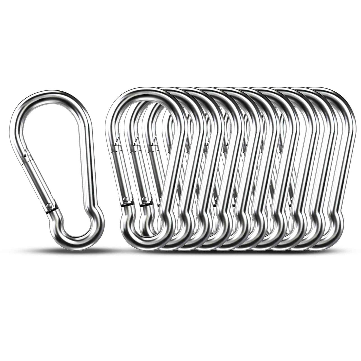 Small Carabiner Clip Hooks, 10pcs 2.75 inch Carabiners Heavy Duty, 304 Stainless Steel Spring Snap Hook Fits Camping Hiking, Metal Clips for Rope Chain Keys Rings