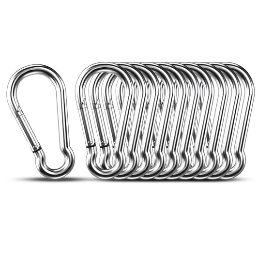 Small Carabiner Clip Hooks, 10pcs 2.75 inch Carabiners Heavy Duty, 304 Stainless Steel Spring Snap Hook Fits Camping Hiking, Metal Clips for Rope Chain Keys Rings