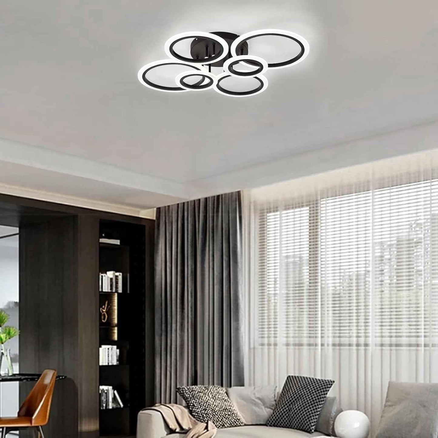 Modern LED Flush Mount Ceiling Light - 4 Rings 4000K Fixture for Kitchen & Living Room