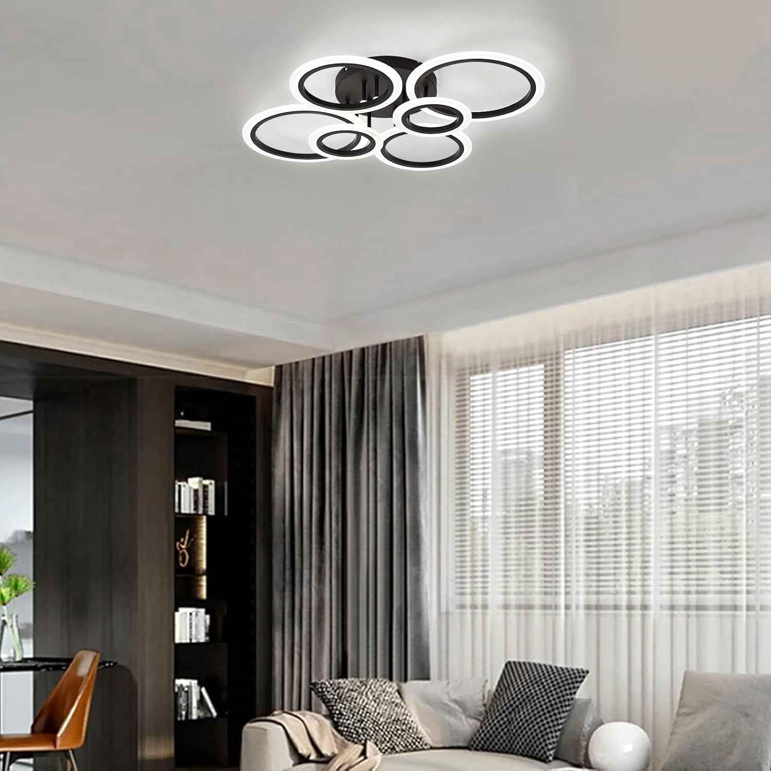 Modern LED Flush Mount Ceiling Light - 4 Rings 4000K Fixture for Kitchen & Living Room