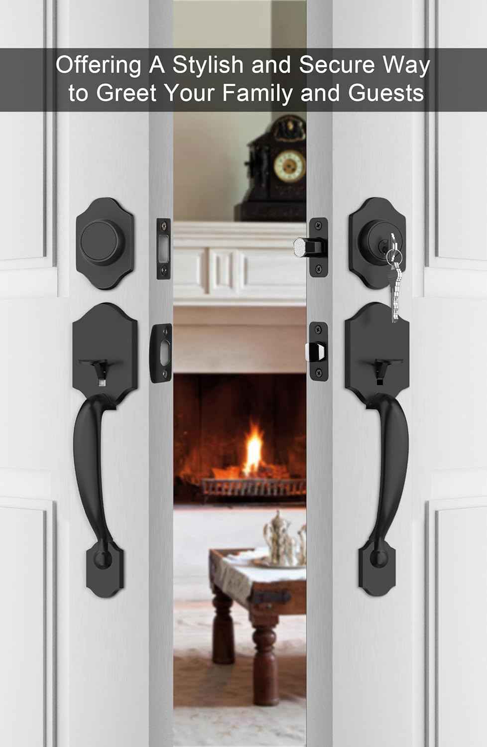 Gold Front Door Handle & Deadbolt Set - Reversible Lever Lock Hardware