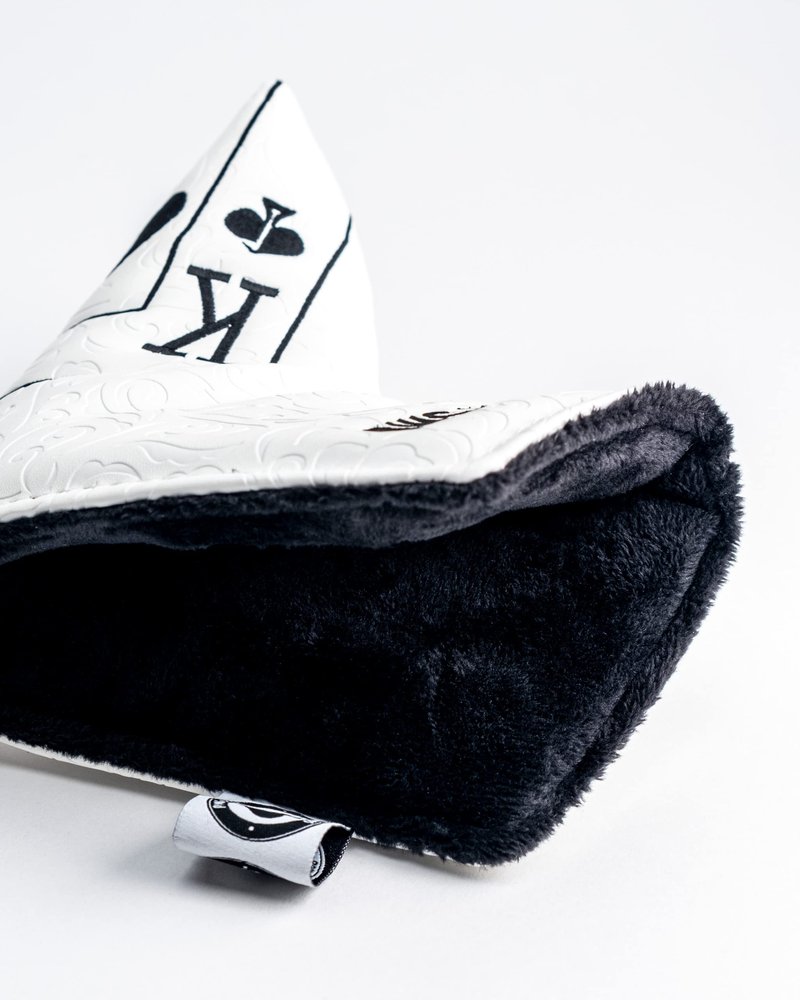 Pins & Aces Royal Flush Head Cover - Premium, Hand-Made Leather Headcover - Ace of Spades & Magnetic Closure, Tour Quality Golf Club Cover - Style and Customize Your Golf Bag Blade (Whiteout)