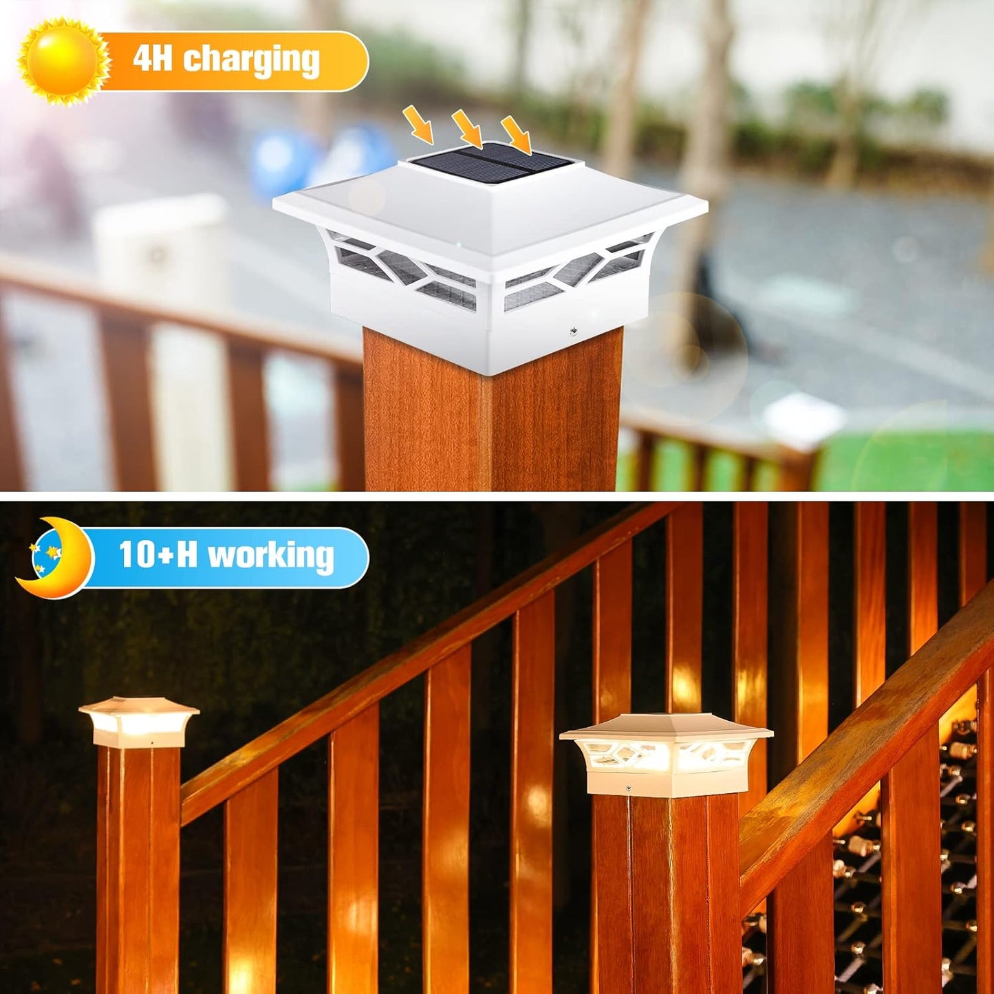 Solar Post Cap Lights 6-Pack - Waterproof LED Outdoor Lighting for 4x4 & 6x6 Decks, 2 Color Modes