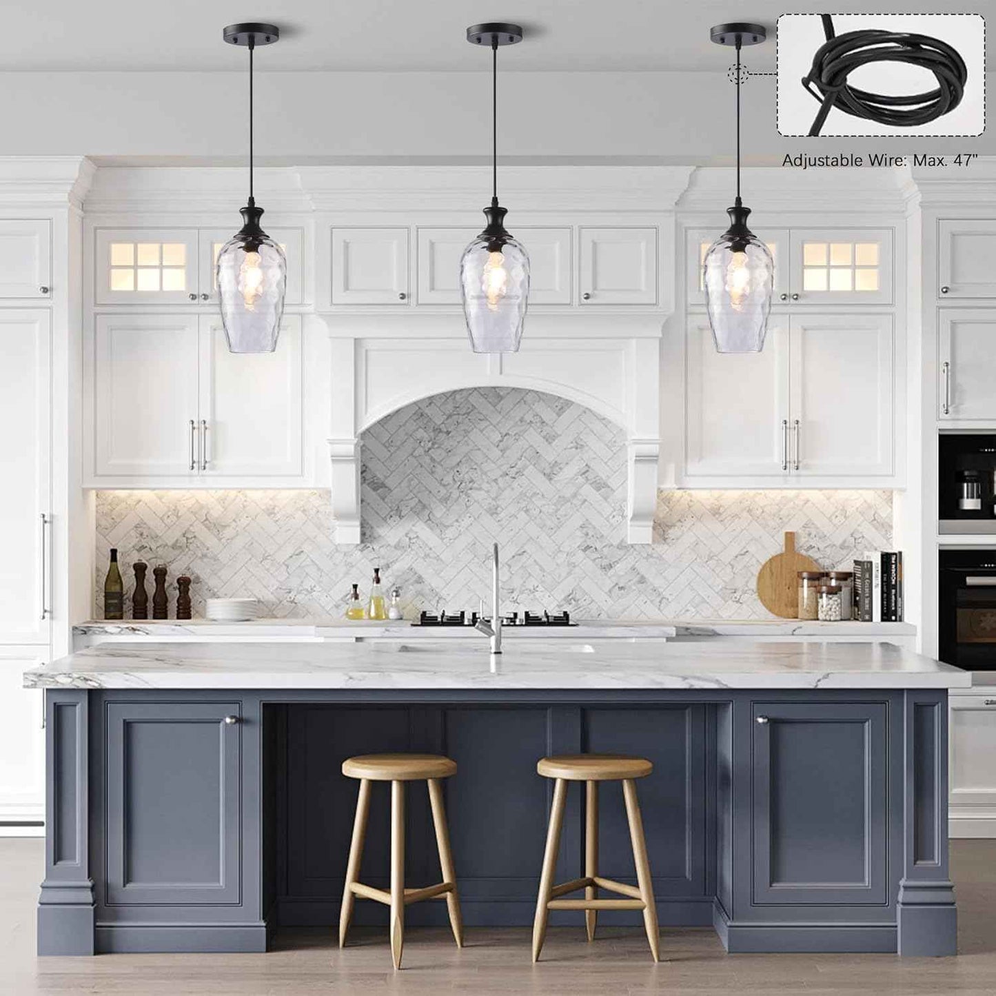 Brushed Nickel Glass Pendant Light Fixture - Modern 1-Light Hanging Lamp for Kitchen Island & Dining Room