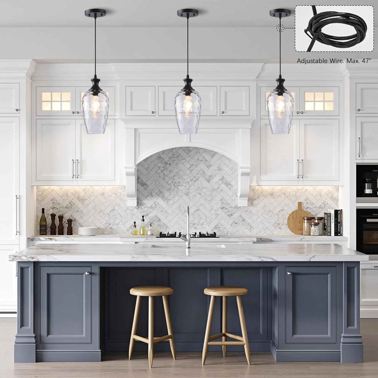 Brushed Nickel Glass Pendant Light Fixture - Modern 1-Light Hanging Lamp for Kitchen Island & Dining Room