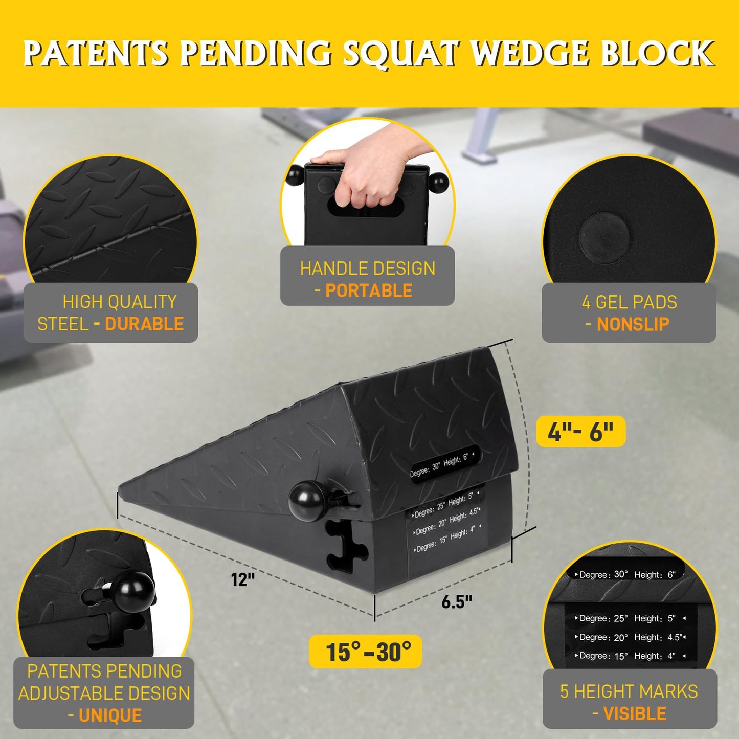 Squat Wedge Height Adjustable Slant Board for Heel Elevated Squats Calf Stretcher Block Enhance Mobility And Strength Performance