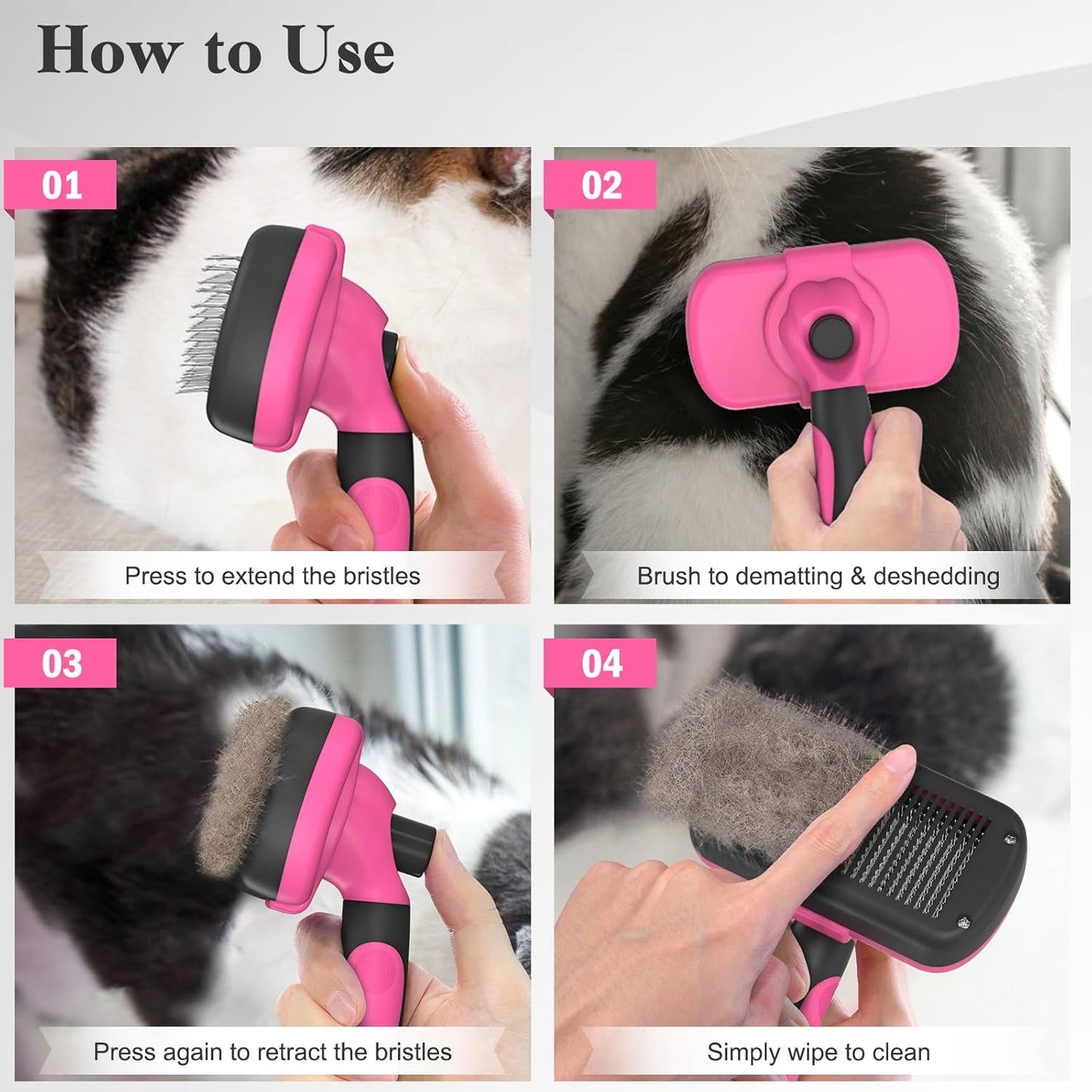 Swihauk Self-Cleaning Slicker Brush for Dogs & Cats - Gentle Grooming & Deshedding Tool, Pink