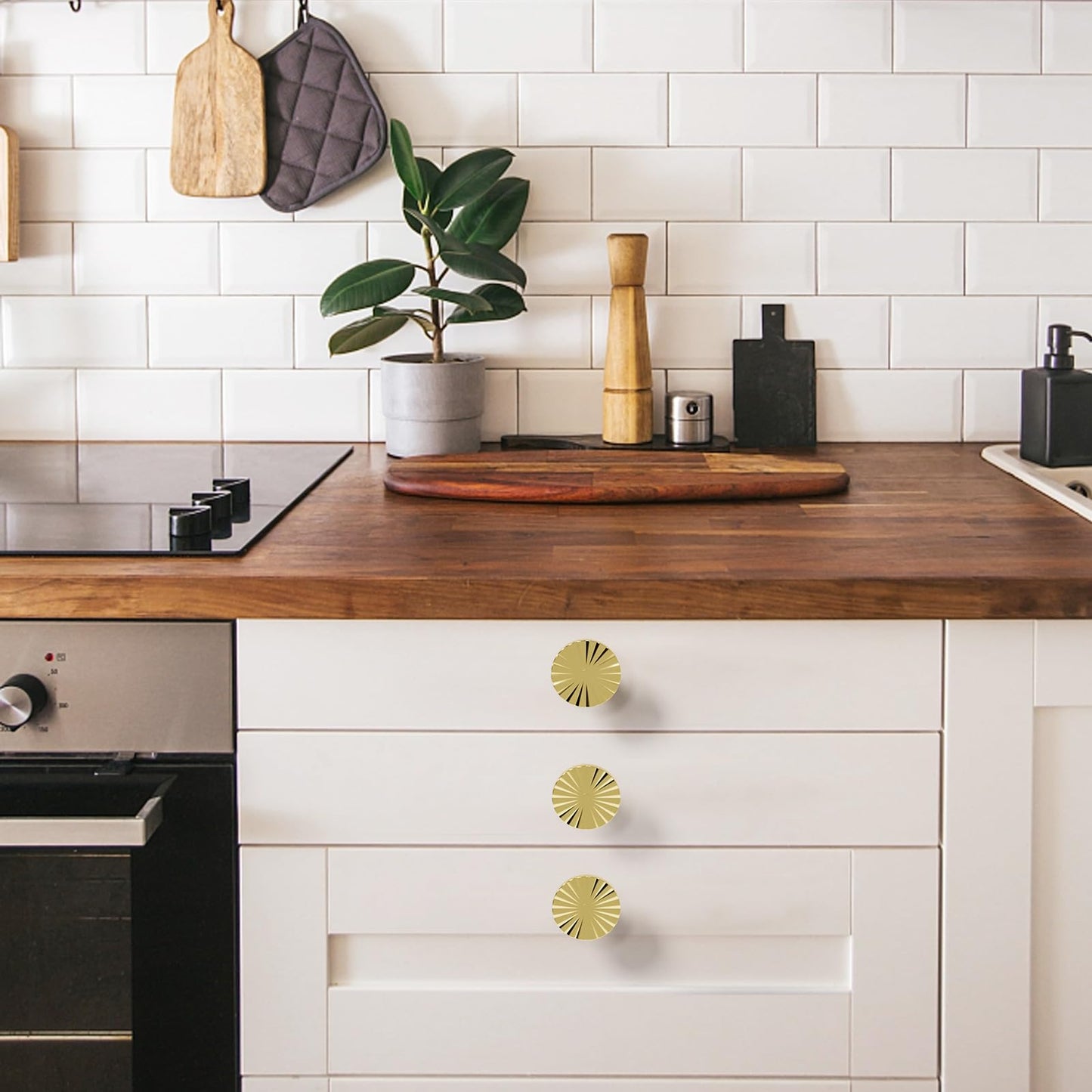 Xisakaca 6 Pack Gold Cabinet Knobs, Round Drawer Pulls Cabinet Door Knobs Kitchen Cupboard Bathroom Dresser Cabinet Hardware Handles