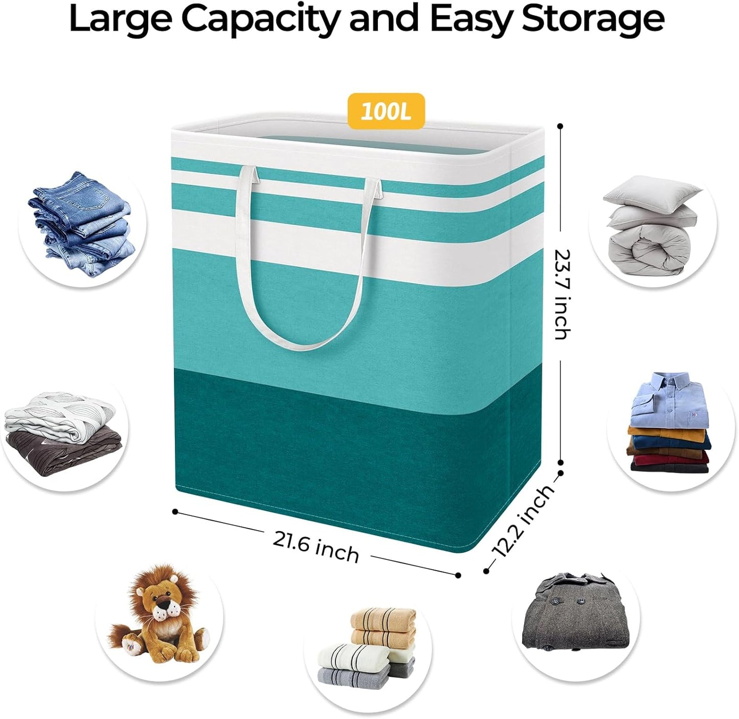 Waterproof 100L Laundry Basket Set - Collapsible Freestanding Hamper with Extended Handles - 2-Pack Gradient Grey for Clothes & Toys