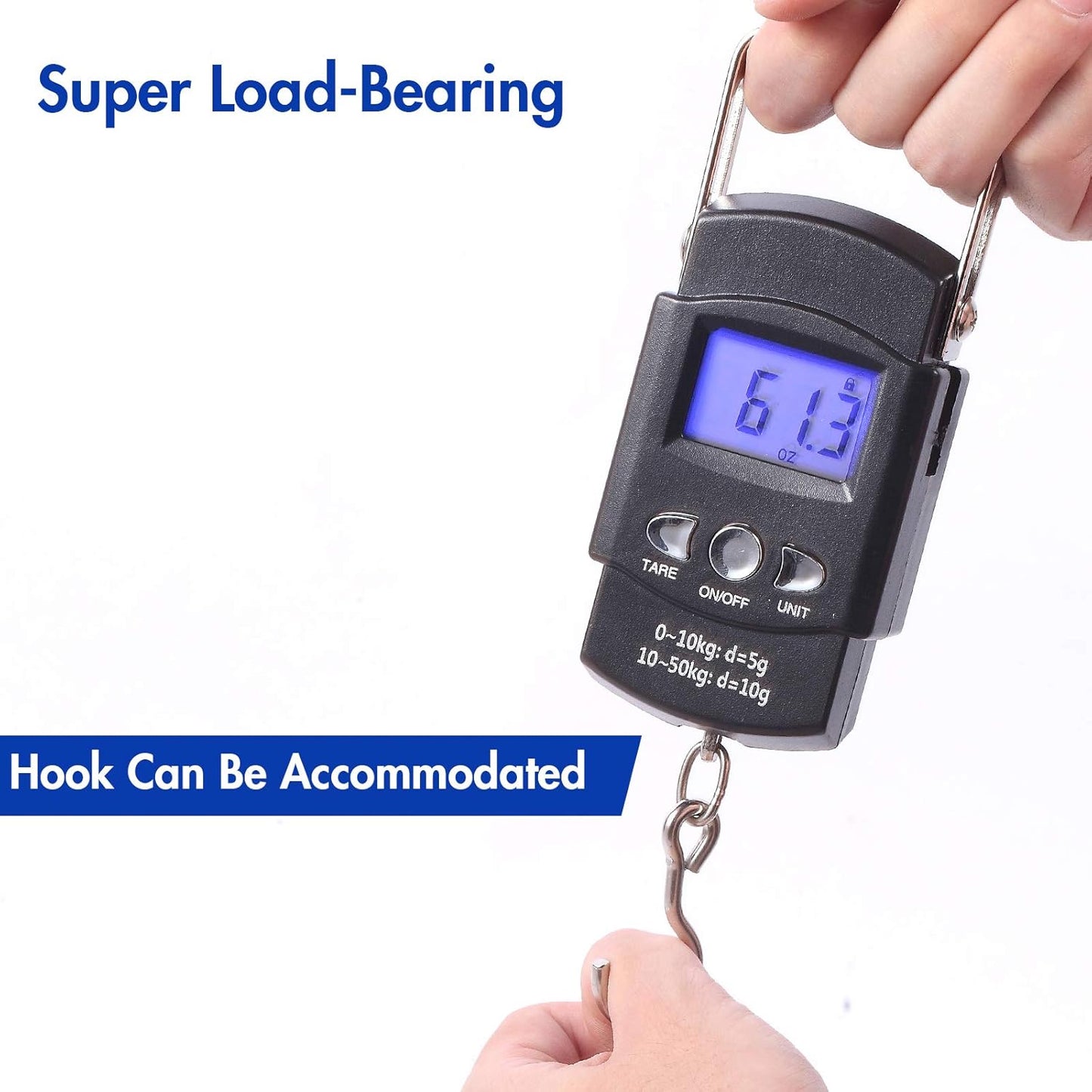 Portable Luggage Weight Scale by Fish Scales - Backlit LCD Display, 110lb Capacity | Includes Measuring Tape & Batteries
