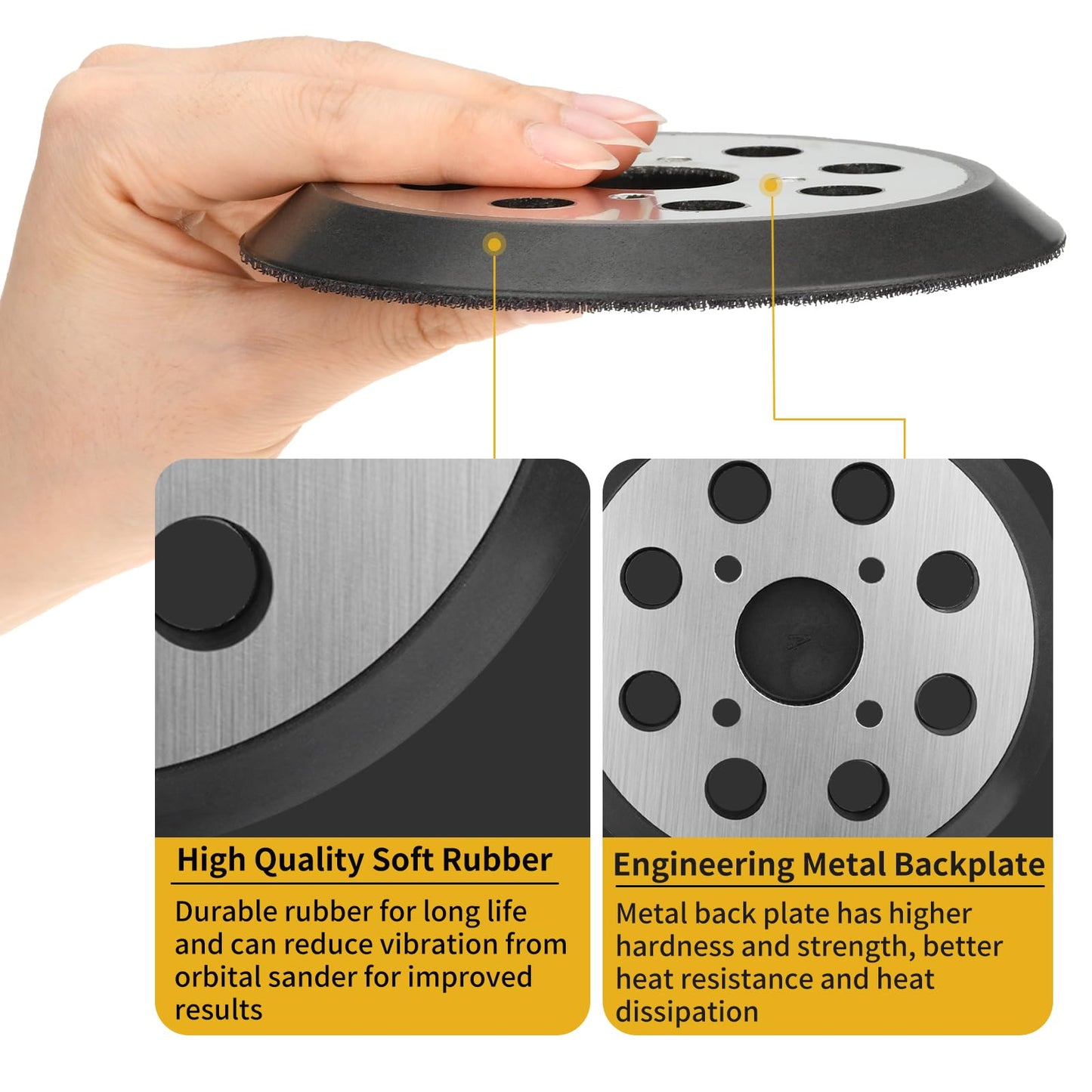 Gnellkoor 2 Pack 5 in 8 Hole Hook & Loop Orbital Sander Metal Pad Compatible with SKIL SR211601 SR6604B-10 SR660302 SR660302 Random Orbital Sander Replacement Part