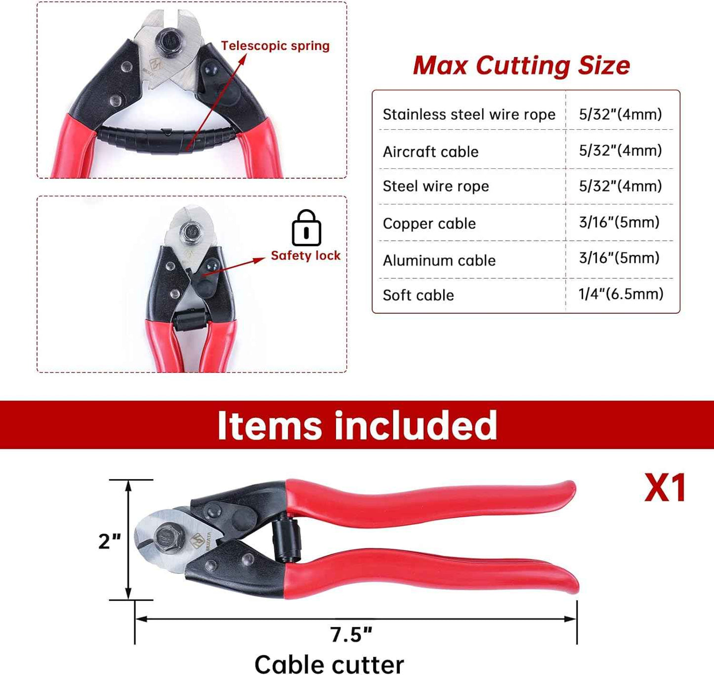 Hydraulic Crimping Tool for Stainless Steel Cable Railing - Muzata Custom Cable Swaging Kit with Wire Cutter (1/8", 5/32", 3/16")