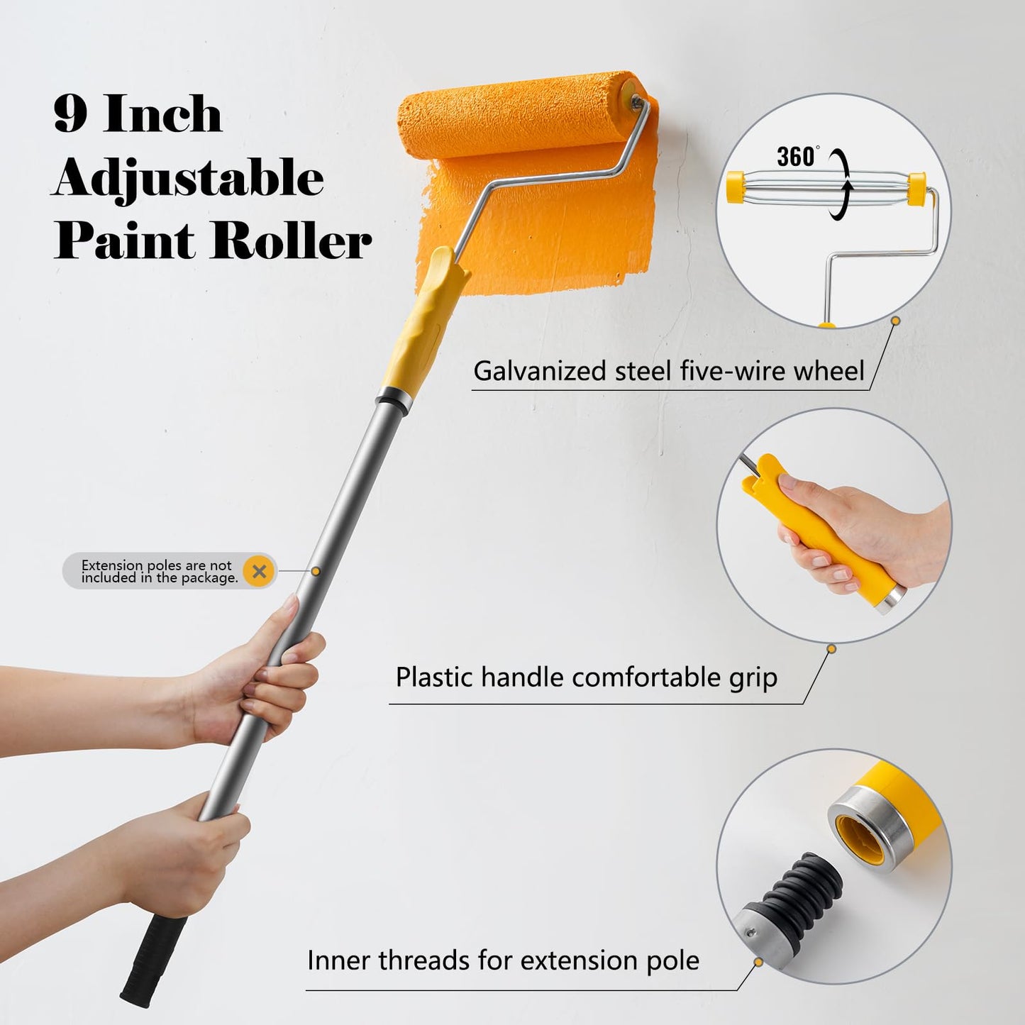 YiBaiBrush Paint Roller Kit, 18 Pack Paint Roller Set, 9 Inch Paint Roller, 4 Inch Paint Rollers with Frame, Paint Brushes for Walls, Paint Tray with Liners, Paint Supplies for Painting Walls