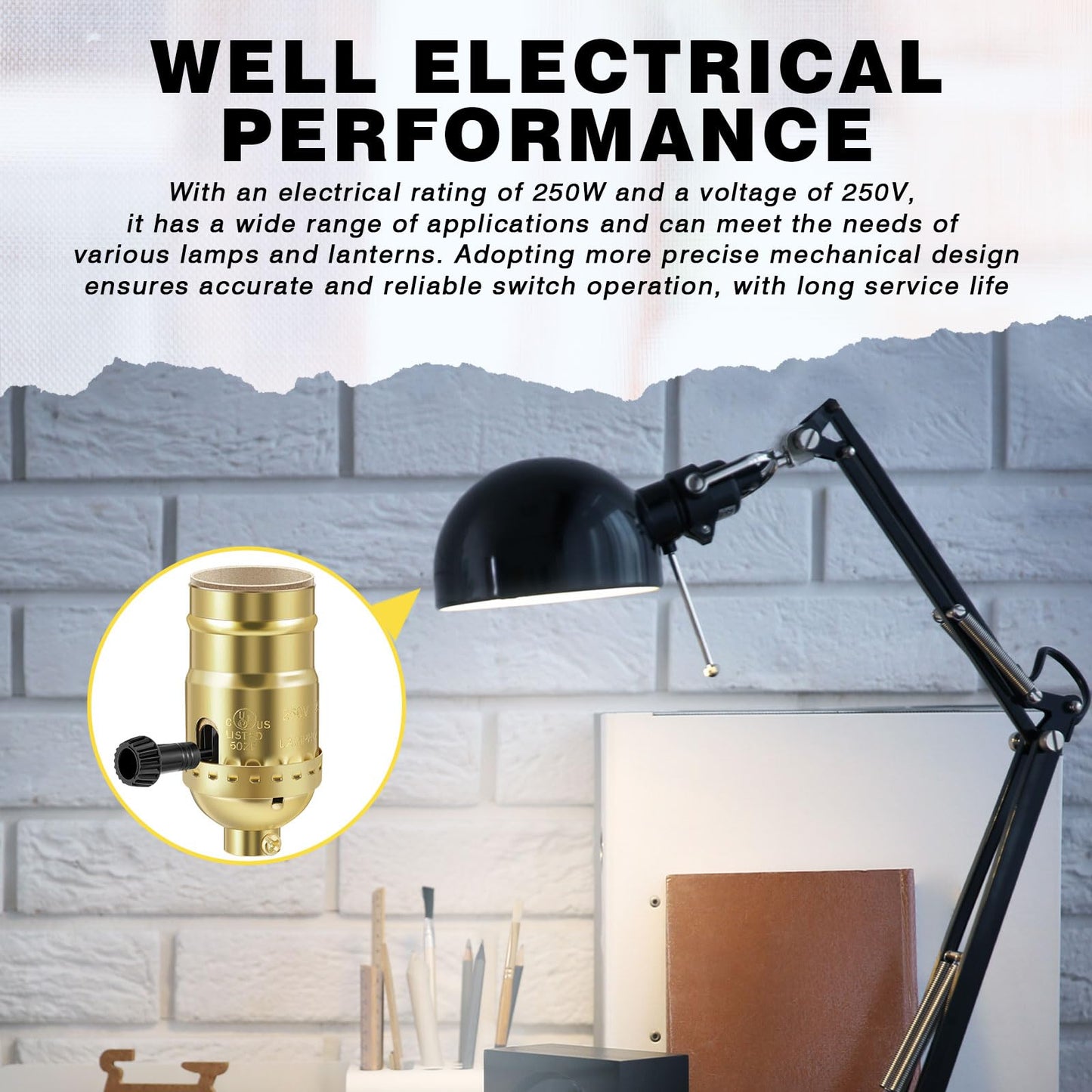 Saysurey 4 Pcs UL Listed Lamp Socket Replacement 1 Way ON/Off Light Settings E26 Threaded Base Turn Switch Knob Light Socket Lamp Parts for Repair Table Floor Lamps DIY Project, Gold