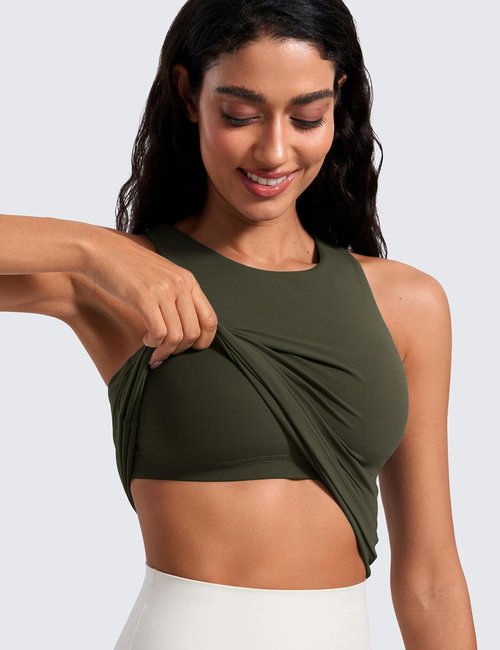 CRZ YOGA Butterluxe Workout Tank Top - High Neck Racerback Athletic Shirt with Built-In Bra for Women