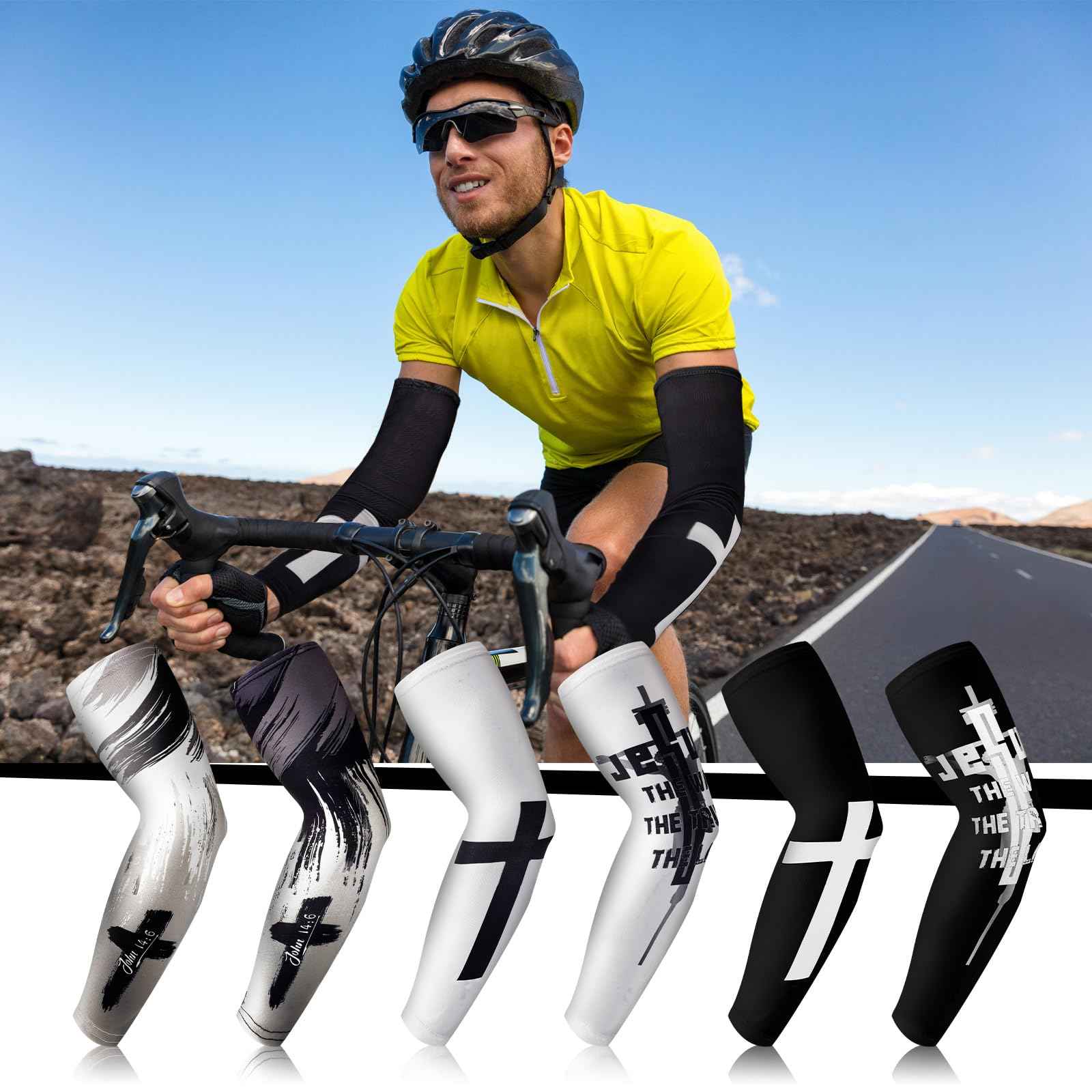 Geyoga 6 Pairs Faith Cross Arm Sleeve for Youth & Adult Religious Jesus Cooling Arm Sleeves for Baseball volleyball Football(S)
