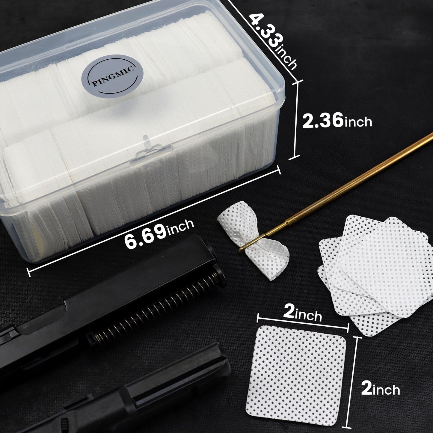 1100 Gun Cleaning Patches with Storage Case, Highly Absorbent Gun Patches Less Lint - 2" Square Cloth fits Pistol Rifle 9mm.30-.45Cal/ 7.62-556