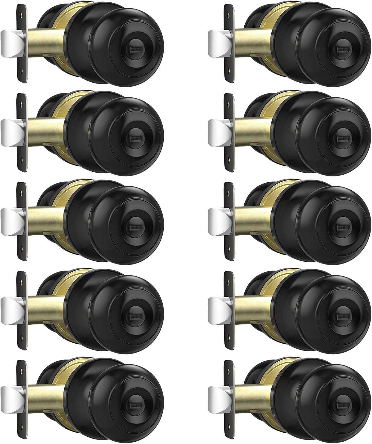 Brushed Nickel Privacy Door Knob Set - Keyless Interior Locks for Bedroom & Bathroom (6 Pack)