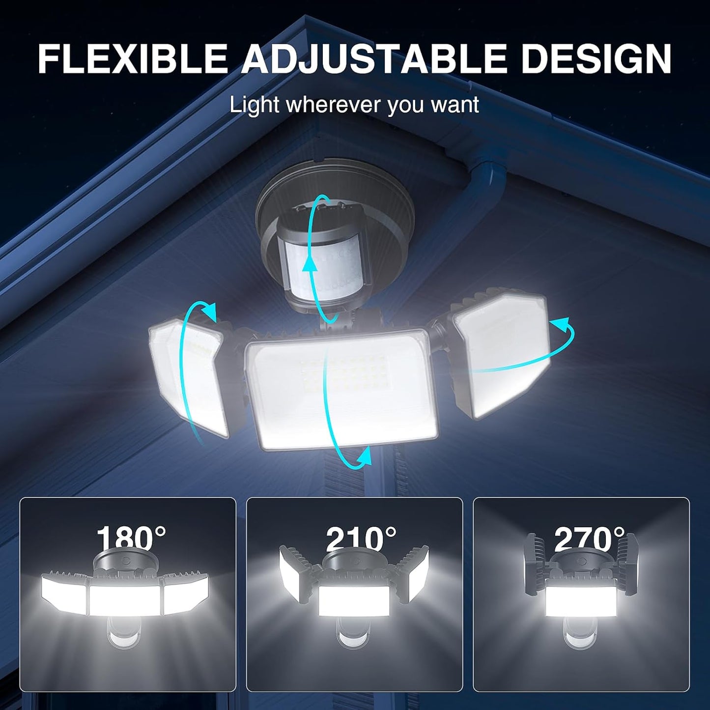 85W LED Motion Sensor Security Light - 8500LM Dusk to Dawn, 3-Head Waterproof Floodlight for Garage, Yard & Porch