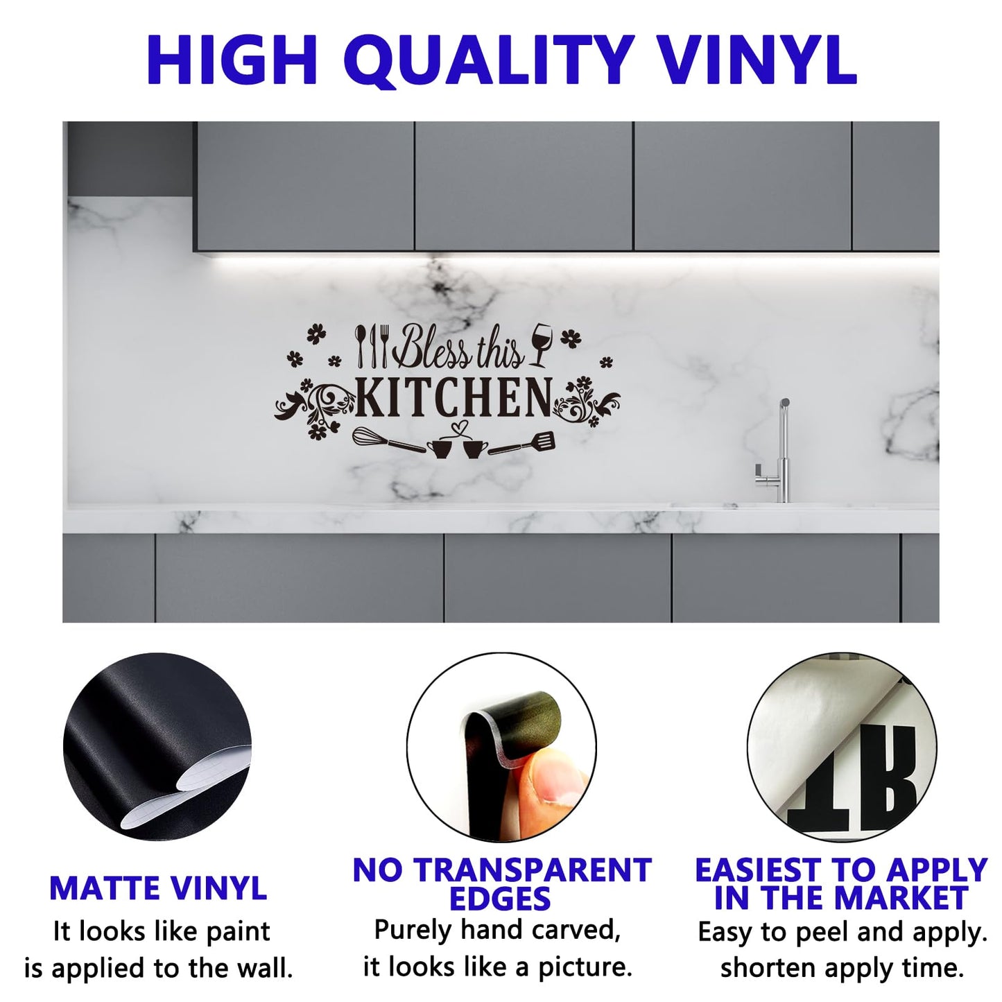 Family Quotes Wall Stickers for Kitchen: Inspirational Home Vinyl Art Wall Decals for Dining Room Living Room Pantry - Bless This Kitchen 23" X 9"